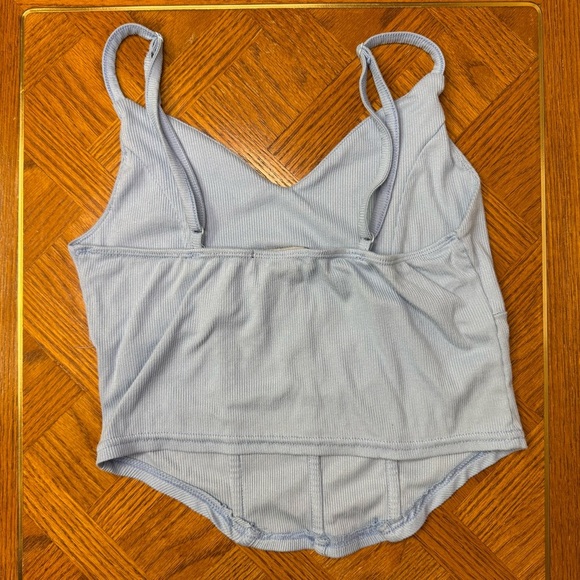 Baby Blue Ribbed Corset Crop Top | Trendy Summer Bar Festival Top | Y2K Inspired - Picture 2 of 3